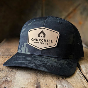 Tactical Camo Hat with Tan Leather Patch