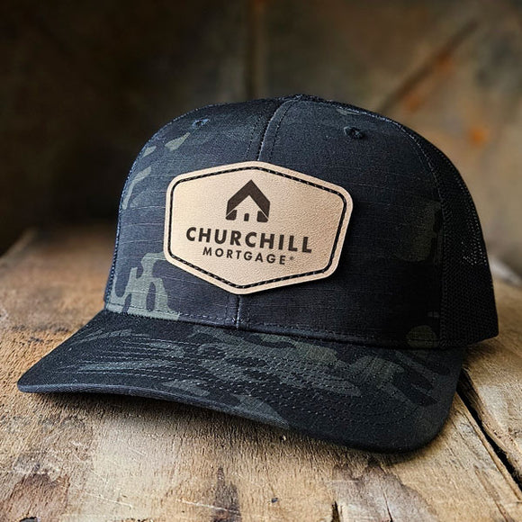 Tactical Camo Hat with Tan Leather Patch